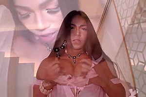 Curvy ladyboy in stockings fucked in the ass bareback