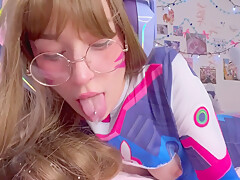 Cute From Overwatch Ahegao Blowjob And Cum On Face With D Va