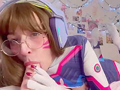 Cute From Overwatch Ahegao Blowjob And Cum On Face With D Va