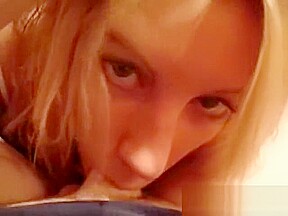 Cute blonde deep throats dick