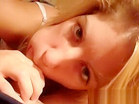 Cute blonde deep throats dick
