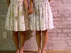 Cute slender Japanese Step sisters being kissed and gently fucked