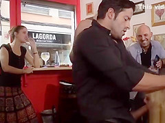 Dirty of food babe fucked in public bar