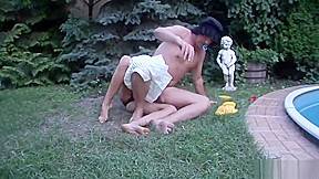 Dominating slut bangs kinky dude in diaper with a strap on