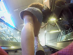 Double Jeans skirt upskirt   