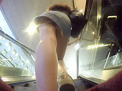 Double Jeans skirt upskirt   