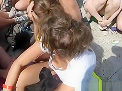 Downblouse on brunette girl