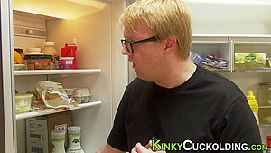 Dped domina cuckolds loser for cum in mouth