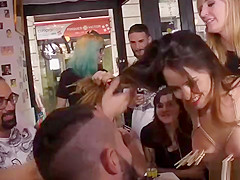 Euro babe takes facials in public bar