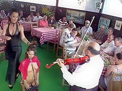 Euro brunette fucked in restaurant
