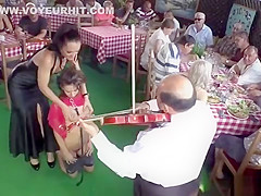 Euro brunette fucked in restaurant