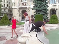 Euro slaves disgraced in wet dresses