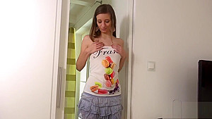 European teenie enjoys funny toy and sticks long dong in snatch