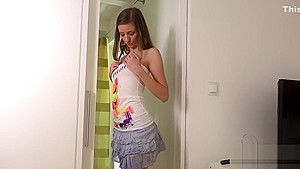 European teenie enjoys funny toy and sticks long dong in snatch