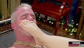 Femdom footjob MILF spoils her BDSM sub with her feet