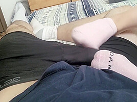 Footjob With Socks Leads To Huge Cumshot On Feet