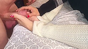 Footjob with cum on candy, foot fetish
