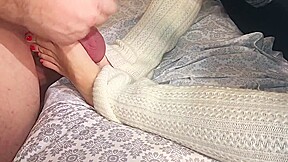 Footjob with cum on candy, foot fetish