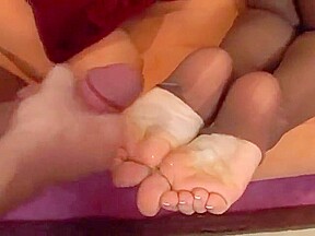 Fucking And Footjob On A Couch In Nude Pantyhose