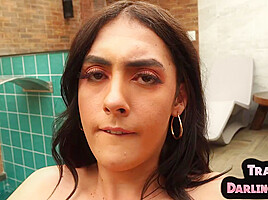 Gagging tranny filled in asshole in missionary by male