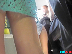 Gal in a-line skirt filmed by upskirting