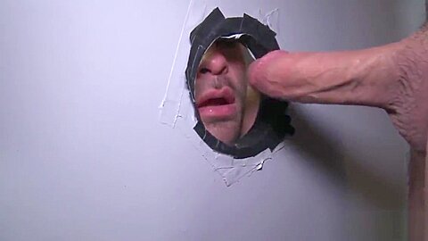 Gay bear rides gloryhole cock and gives head