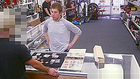 Gay pawnshop threeway for straight poor jock