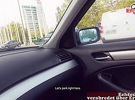 German Skinny student teen 18+ pickup at public bus station for risky sex