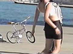 Girl has ridden the bicycle and showed the candid shorts ass 06zb