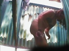 Girl in beach cabin showed tits and pussy hot views