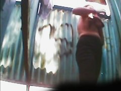 Girl in beach cabin showed tits and pussy hot views