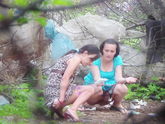 Girls filmed peeing in the city park by horny