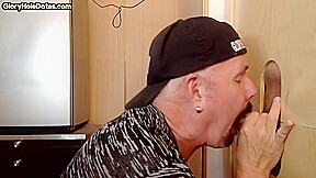 Gloryhole BJ loving gaydaddy sucks cock in amateur video