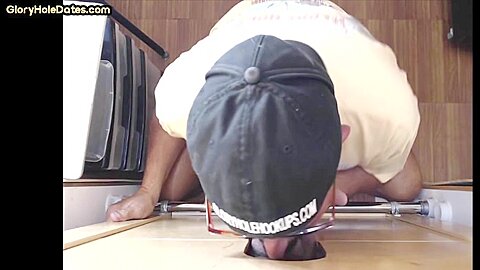 Gloryhole greedy DILF sucks cock at home in homemade oral