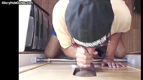 Gloryhole greedy DILF sucks cock at home in homemade oral