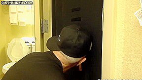 Gloryhole greedy amateur DILF sucks penis at his home