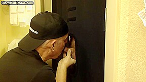 Gloryhole greedy amateur DILF sucks penis at his home