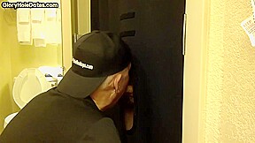 Gloryhole greedy amateur DILF sucks penis at his home