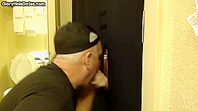 Gloryhole greedy amateur DILF sucks penis at his home