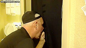 Gloryhole greedy amateur DILF sucks penis at his home