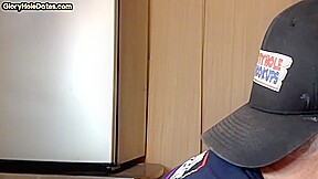 Gloryhole homemade DILF sucks cock in closeup at home
