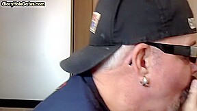Gloryhole homemade DILF sucks cock in closeup at home