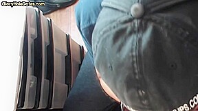 Gloryhole homemade DILF sucks cock in closeup at home