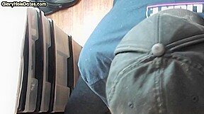 Gloryhole homemade DILF sucks cock in closeup at home