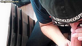 Gloryhole homemade DILF sucks cock in closeup at home