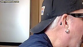 Gloryhole homemade DILF sucks cock in closeup at home