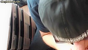 Gloryhole homemade DILF sucks cock in closeup at home