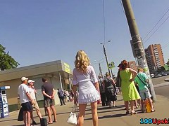 Golden-Haired legal age teenager 18+ wears a short short petticoat