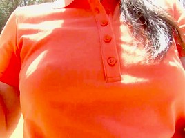 Golf whore gets teased and creamed by two guys