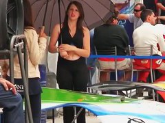 Gorgeous ass in tight clothing at the auto show